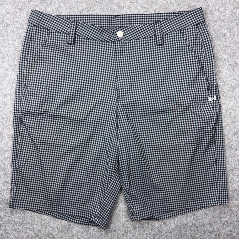 Under Armour Golf Shorts Mens 36 Gray Black Gingham Plaid Performance‎ Athletic